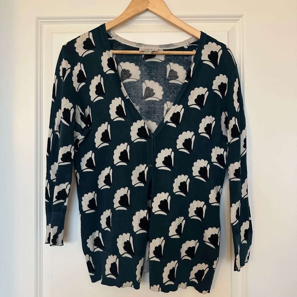 LOFT Teal Floral Cardigan - Size M
